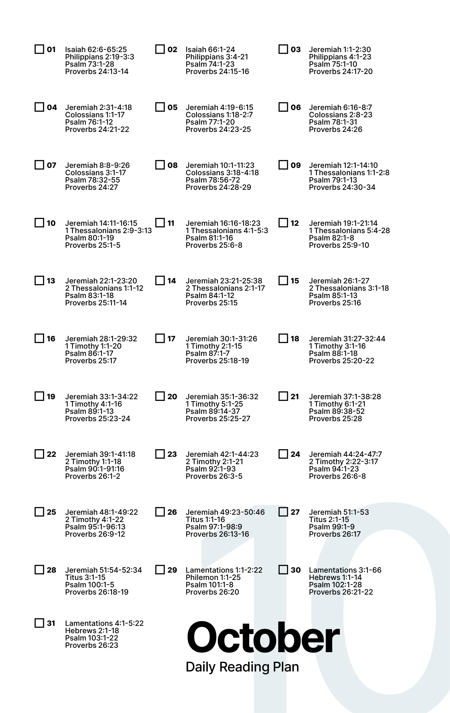 October Bible Reading Plan